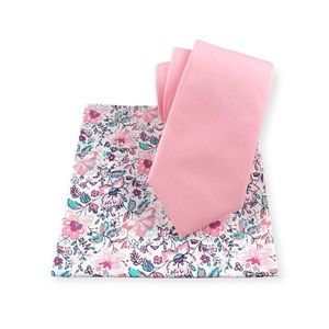 Men’s Cherry Blossom Pink Slim Necktie & Floral Pocket Square Set